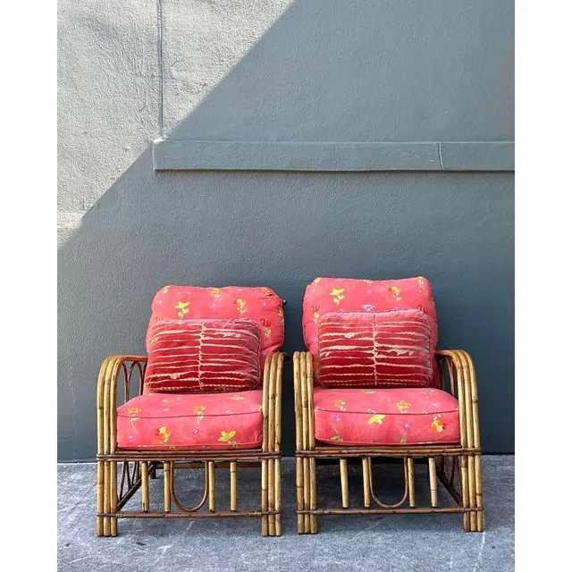 Vintage Italian Bent Rattan Lounge Chairs - A Pair — additional photo 5