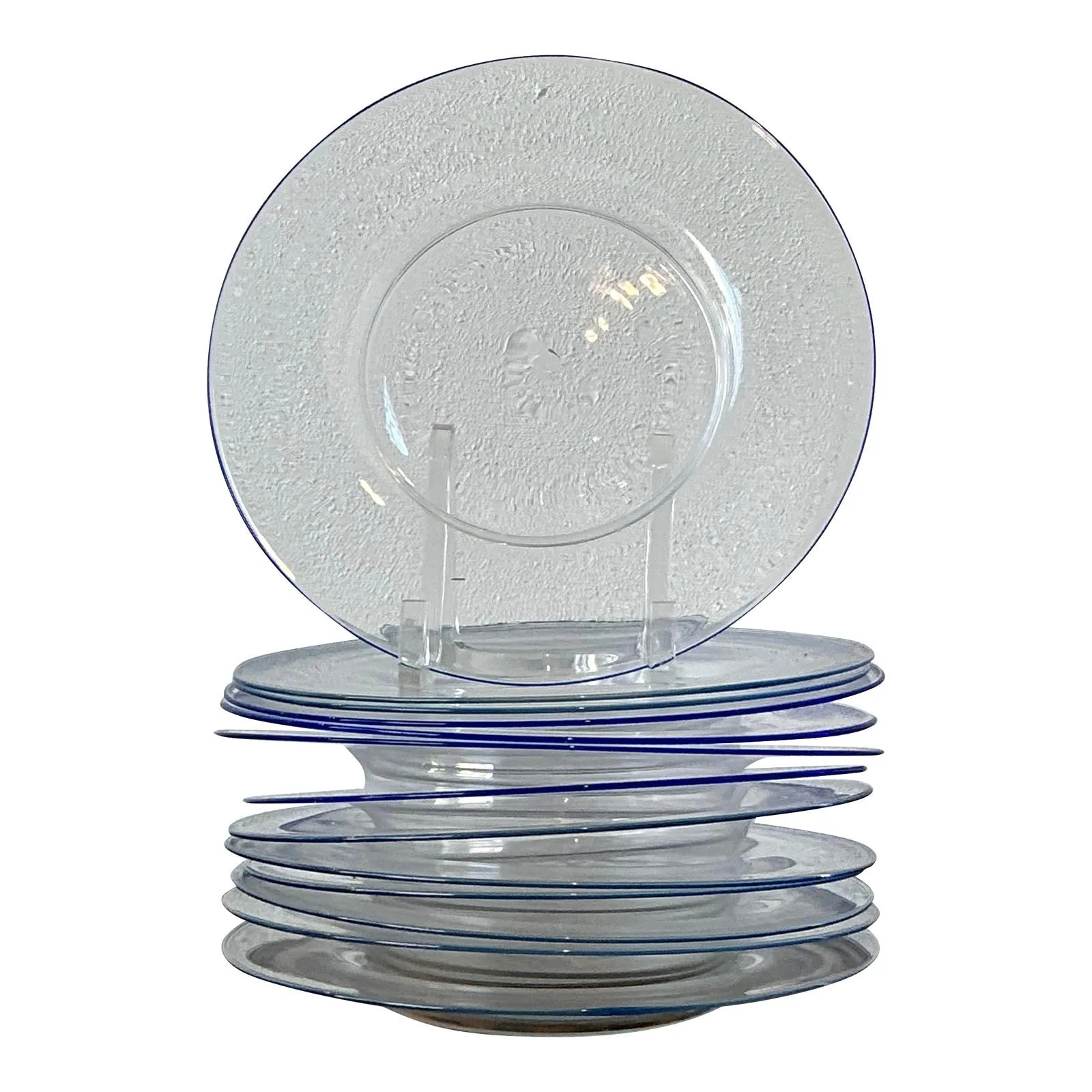 Vintage Italian Carloe Scarpa for Murano Blue Tipped Glass Plates - Set of 12 — additional photo 1