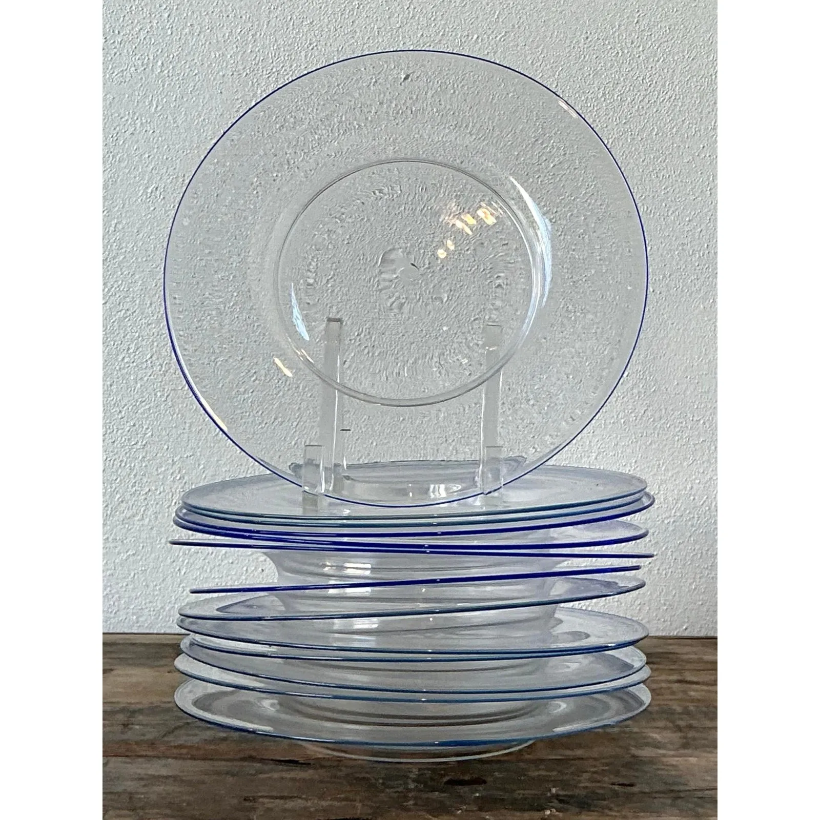 Vintage Italian Carloe Scarpa for Murano Blue Tipped Glass Plates - Set of 12 — additional photo 3