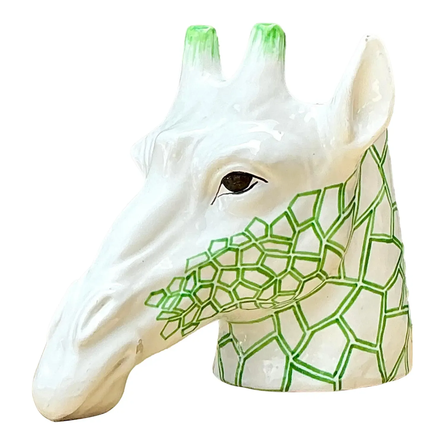 Vintage Italian Glazed Ceramic Giraffe Cache Pot - Ceramic, 13.75W x 10.5H
