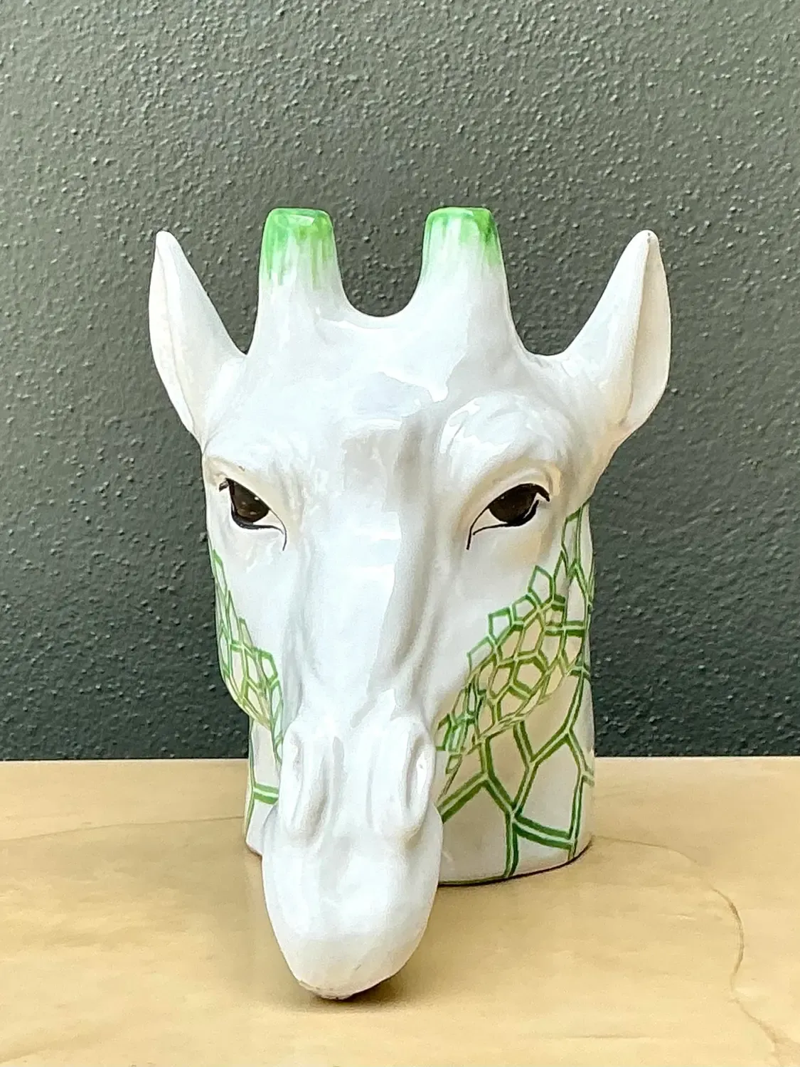 Vintage Italian Glazed Ceramic Giraffe Cache Pot - Ceramic, 13.75W x 10.5H — additional photo 2