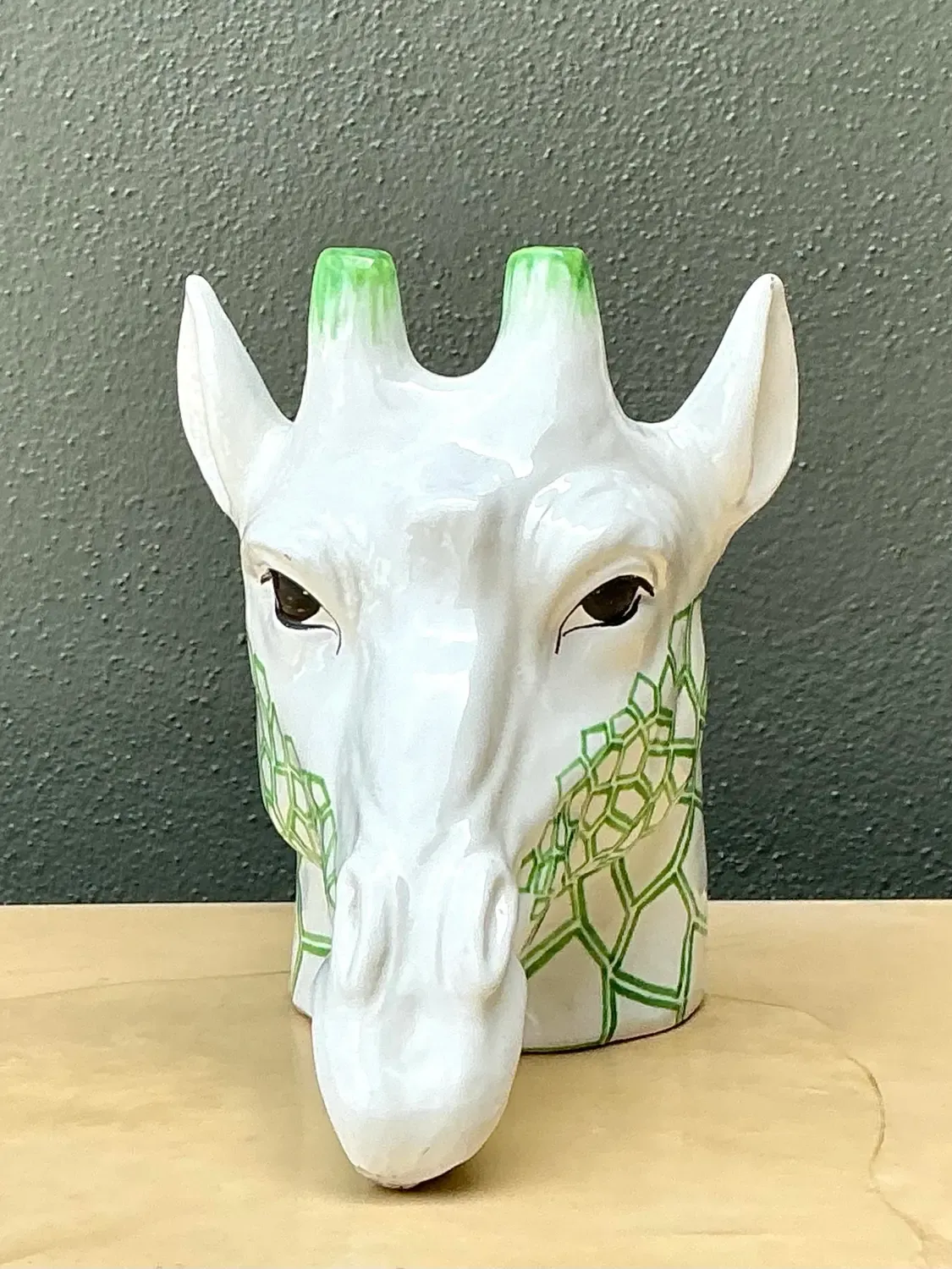 Vintage Italian Glazed Ceramic Giraffe Cache Pot - Ceramic, 13.75W x 10.5H — additional photo 3