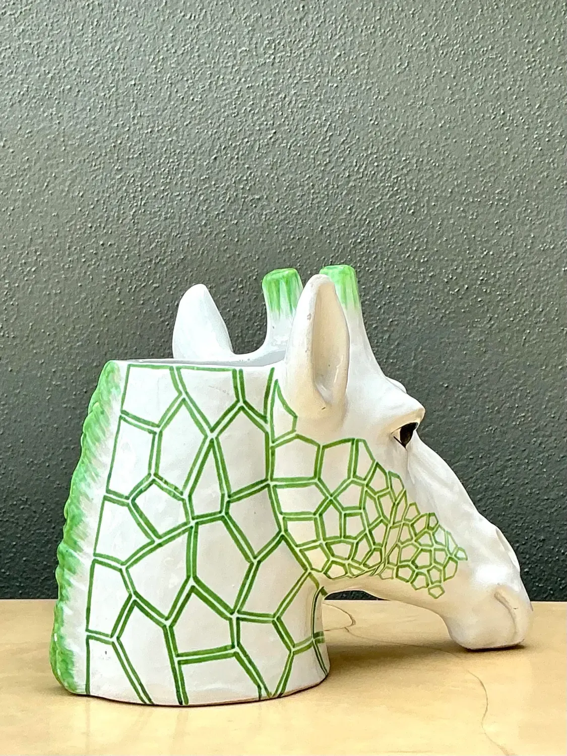 Vintage Italian Glazed Ceramic Giraffe Cache Pot - Ceramic, 13.75W x 10.5H — additional photo 4