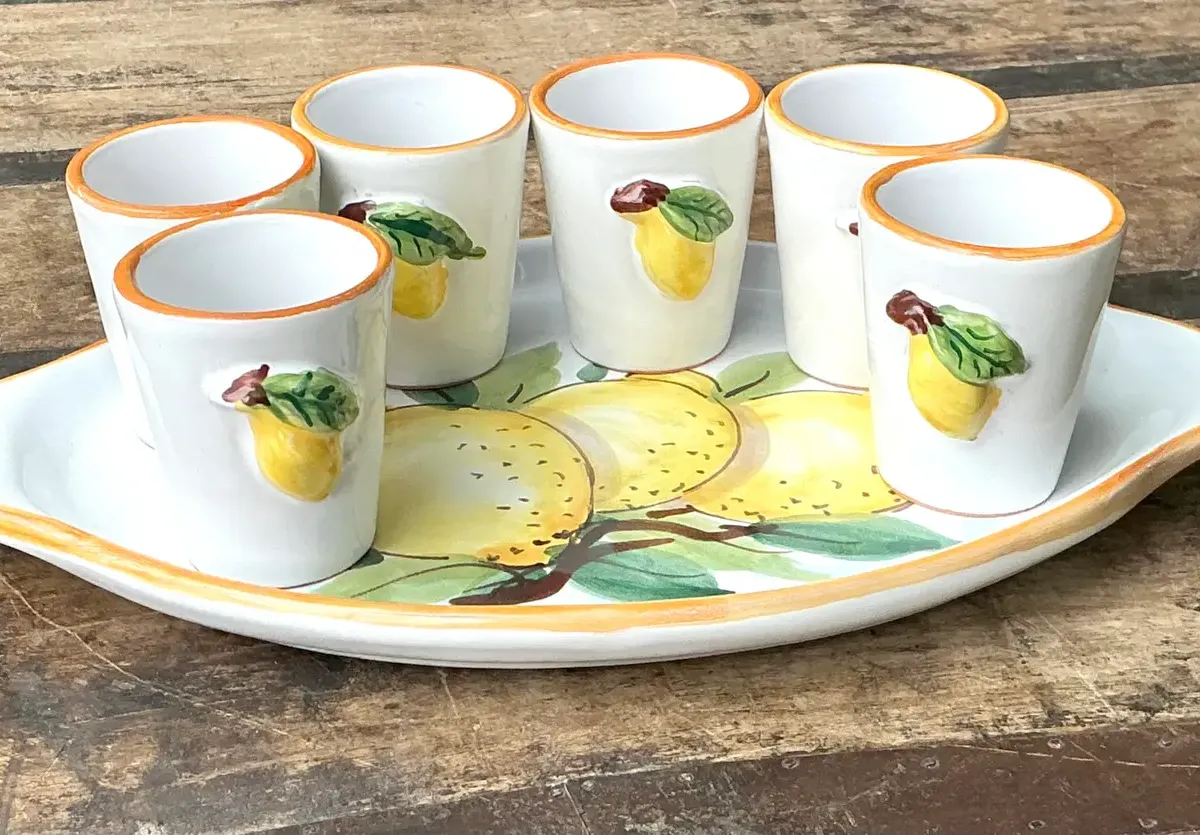 Vintage Italian Glazed Ceramic Limoncello Set