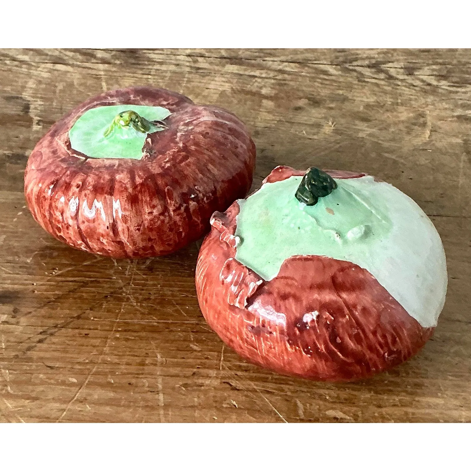 Vintage Italian Glazed Ceramic Persimmons - Set of 2 — additional photo 2