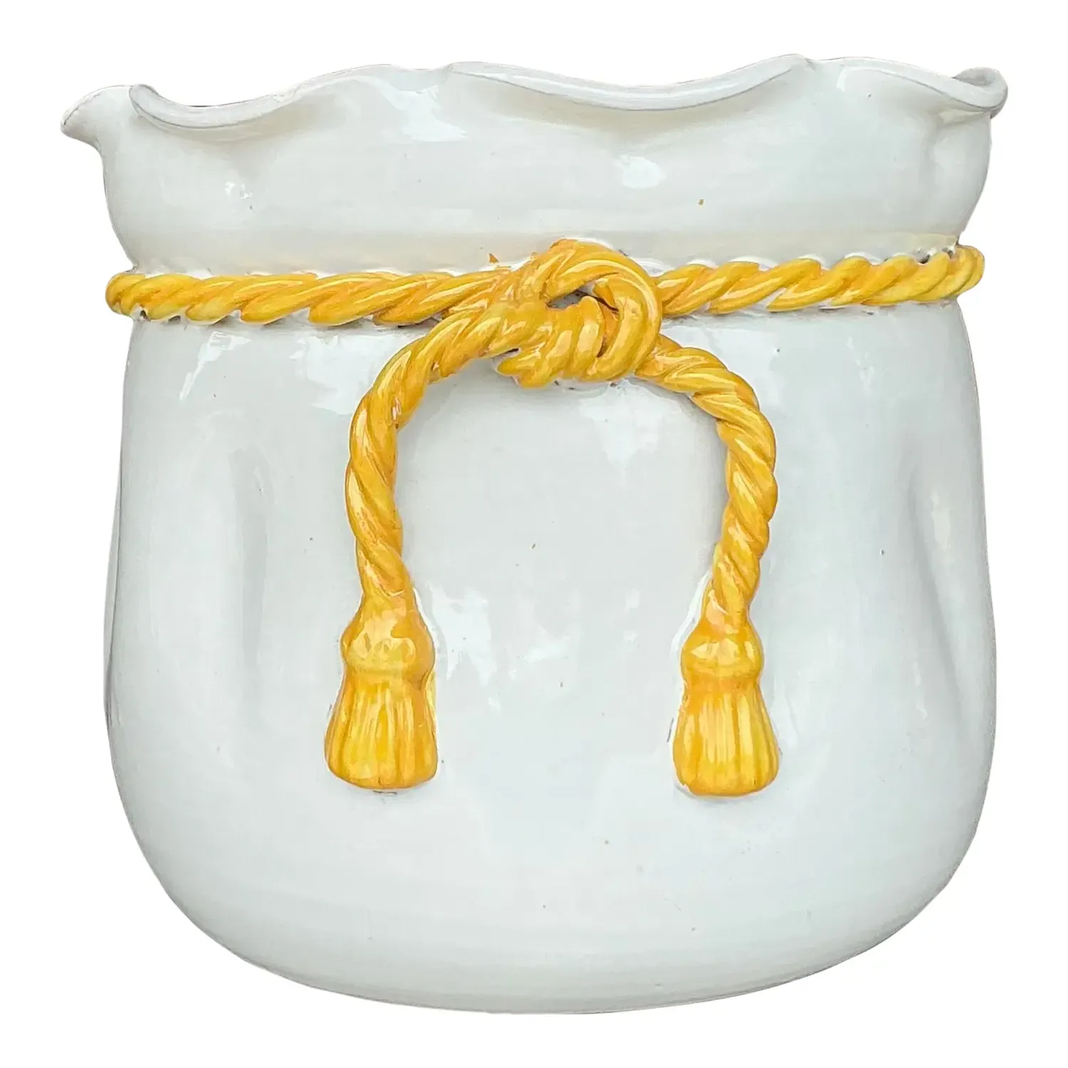 Vintage Italian Glazed Ceramic Rope Cachepot — additional photo 1