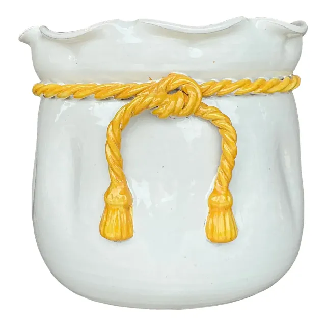 Vintage Italian Glazed Ceramic Rope Cachepot — additional photo 1