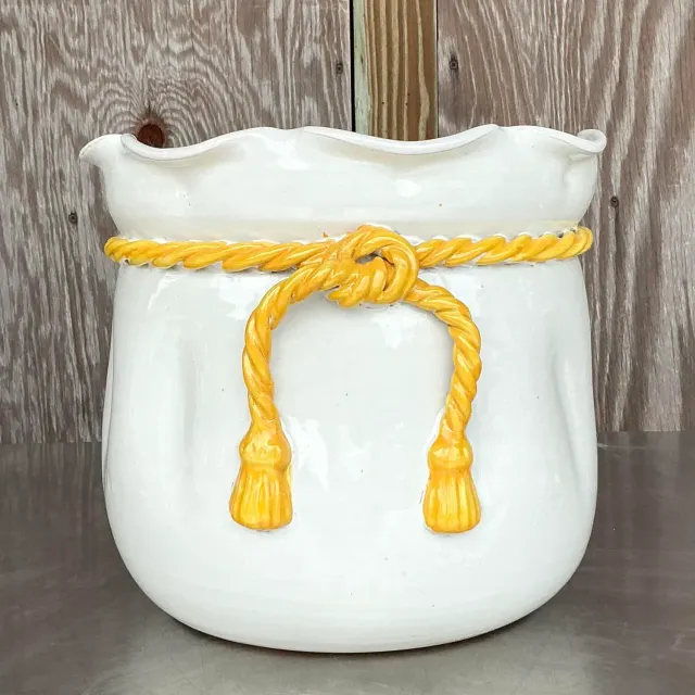 Vintage Italian Glazed Ceramic Rope Cachepot — additional photo 2