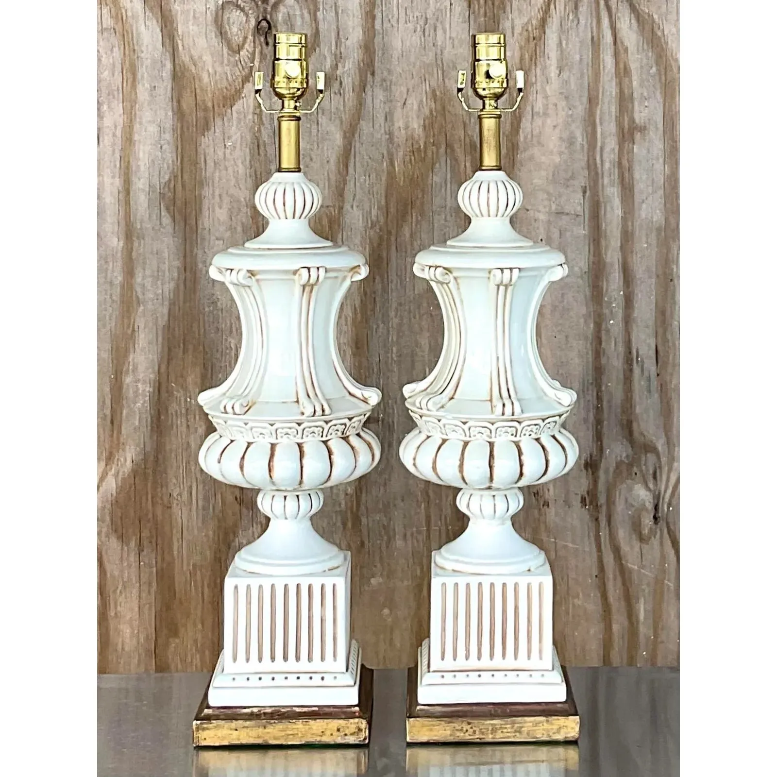 Vintage Italian Glazed Ceramic Urn Lamps - a Pair — additional photo 2