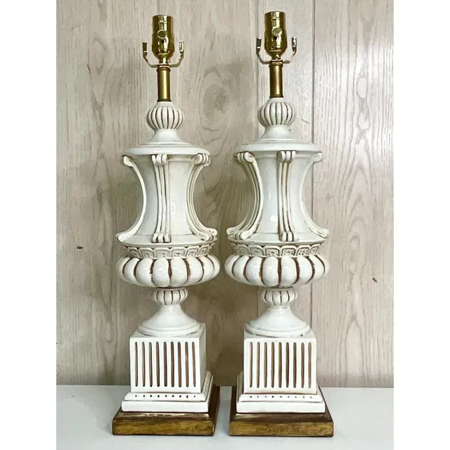 Vintage Italian Glazed Ceramic Urn Lamps - a Pair — additional photo 4