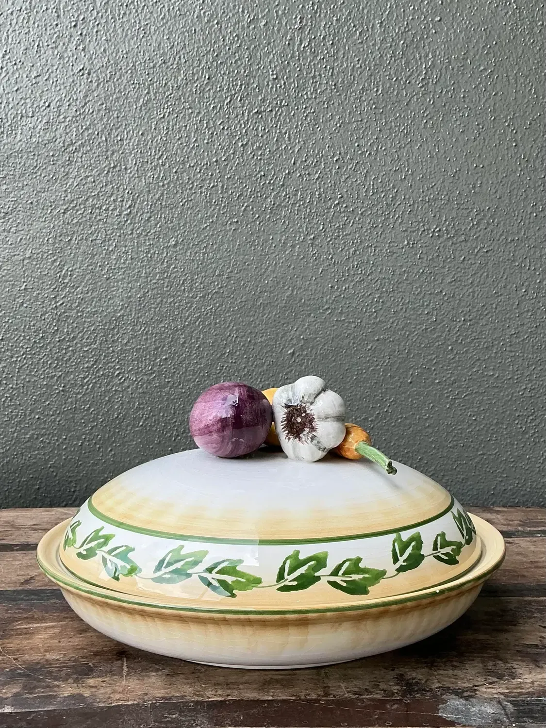 Vintage Italian Glazed Ceramic Vegetable Lidded Bowl — additional photo 1