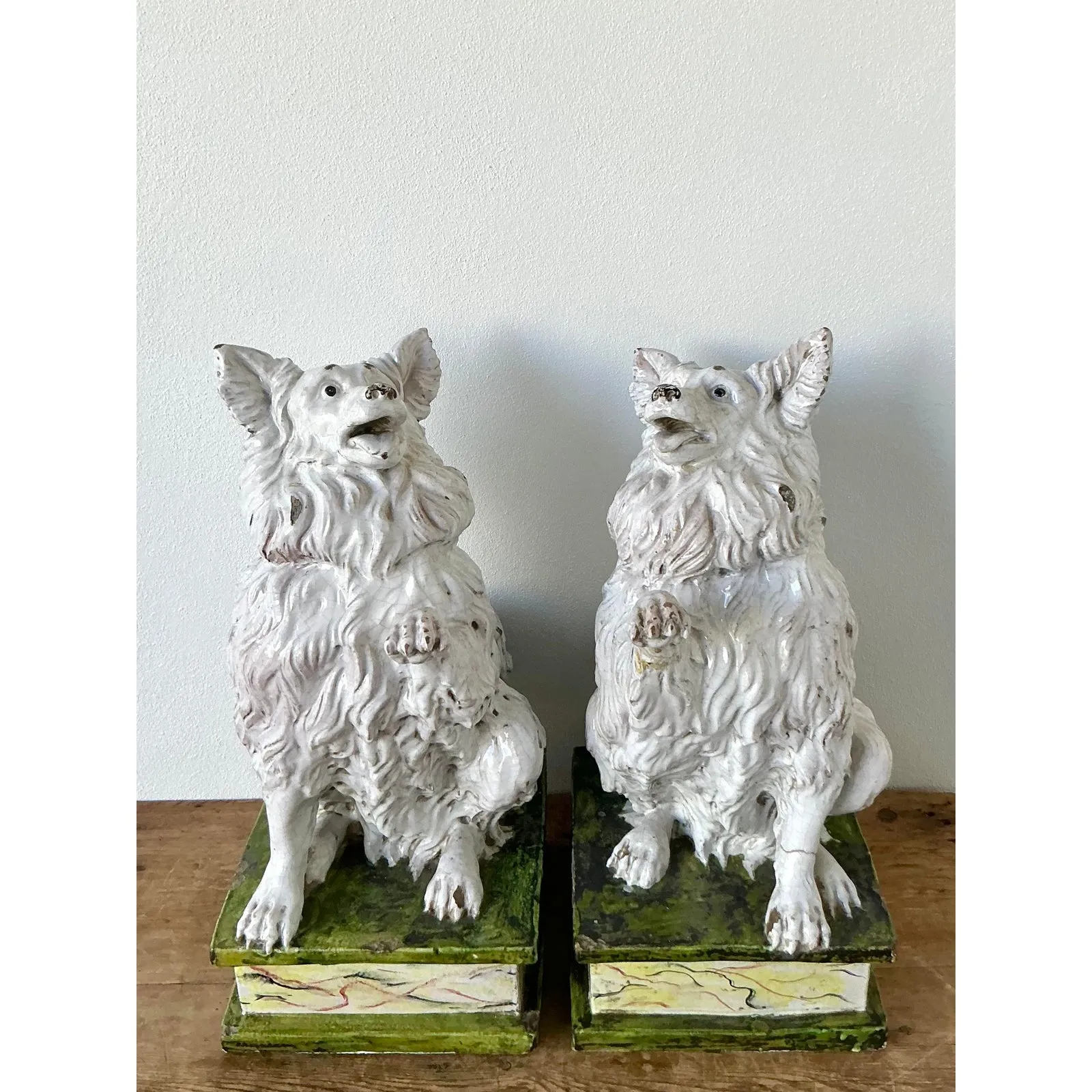 Vintage Italian Glazed Terracotta Dogs - A Pair