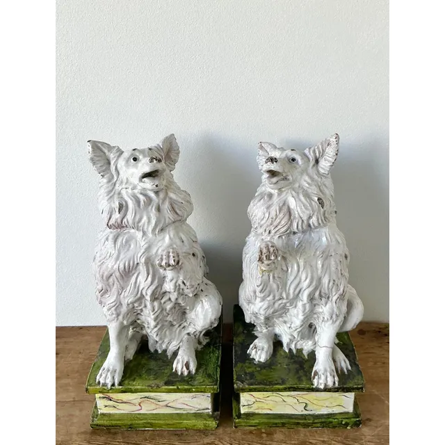 Vintage Italian Glazed Terracotta Dogs - A Pair — additional photo 1