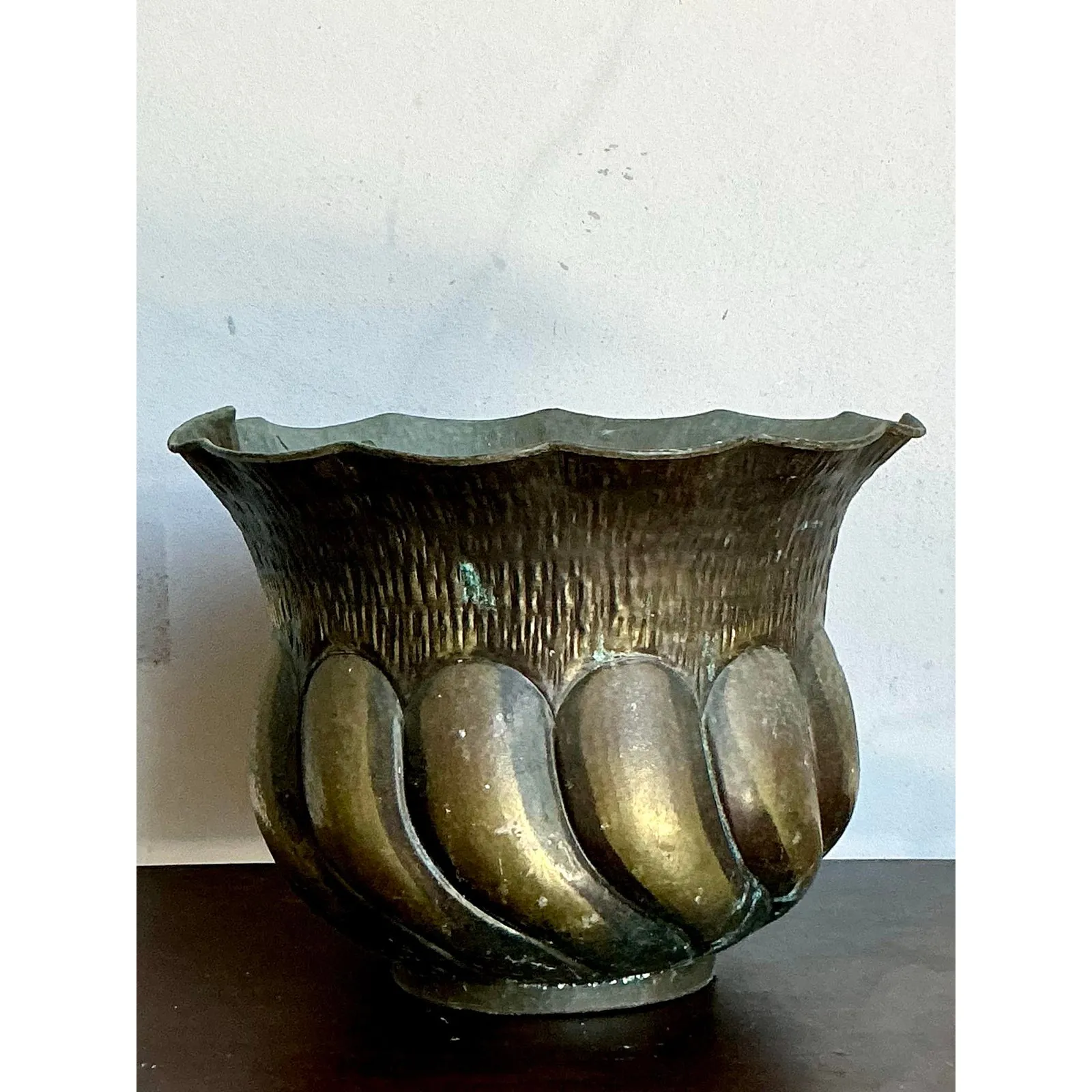 Vintage Italian Hammered Brass Planter — additional photo 1