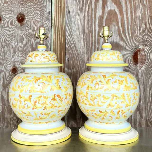 Vintage Italian Hand Painted Ceramic Lamps - a Pair — additional photo 6