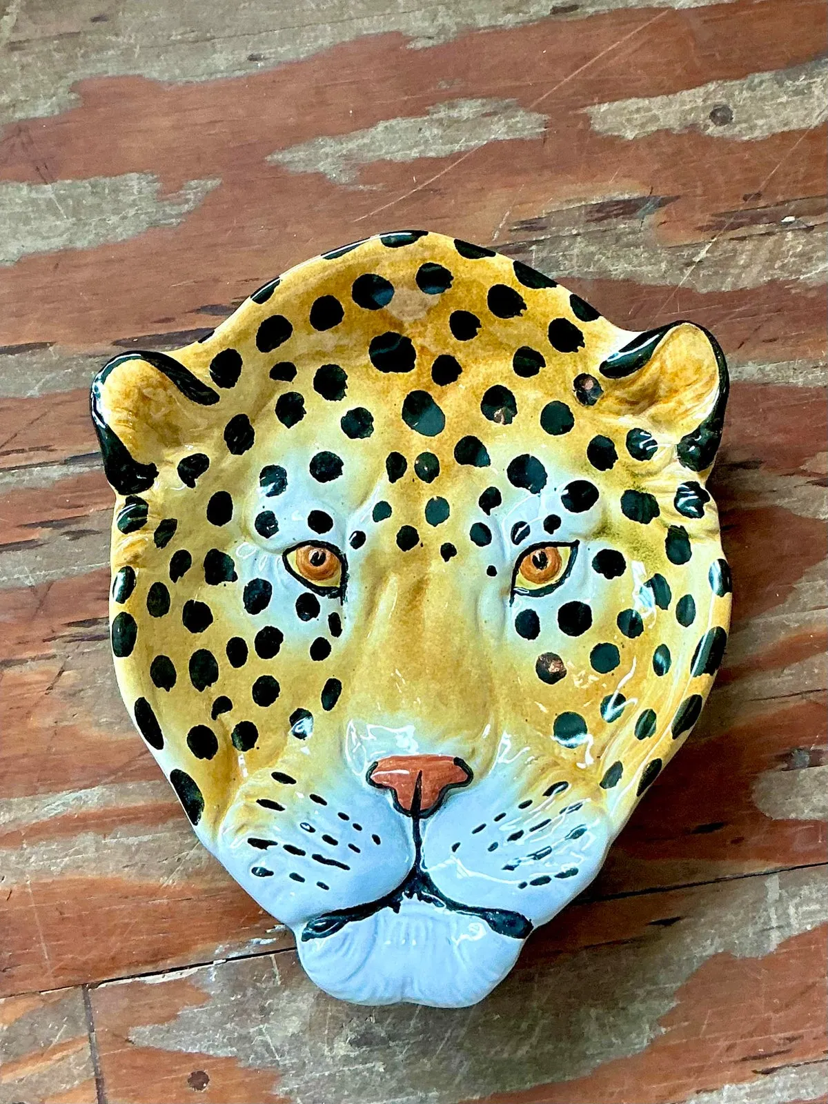 Vintage Italian Hand Painted Glazed Ceramic Leopard Bowl