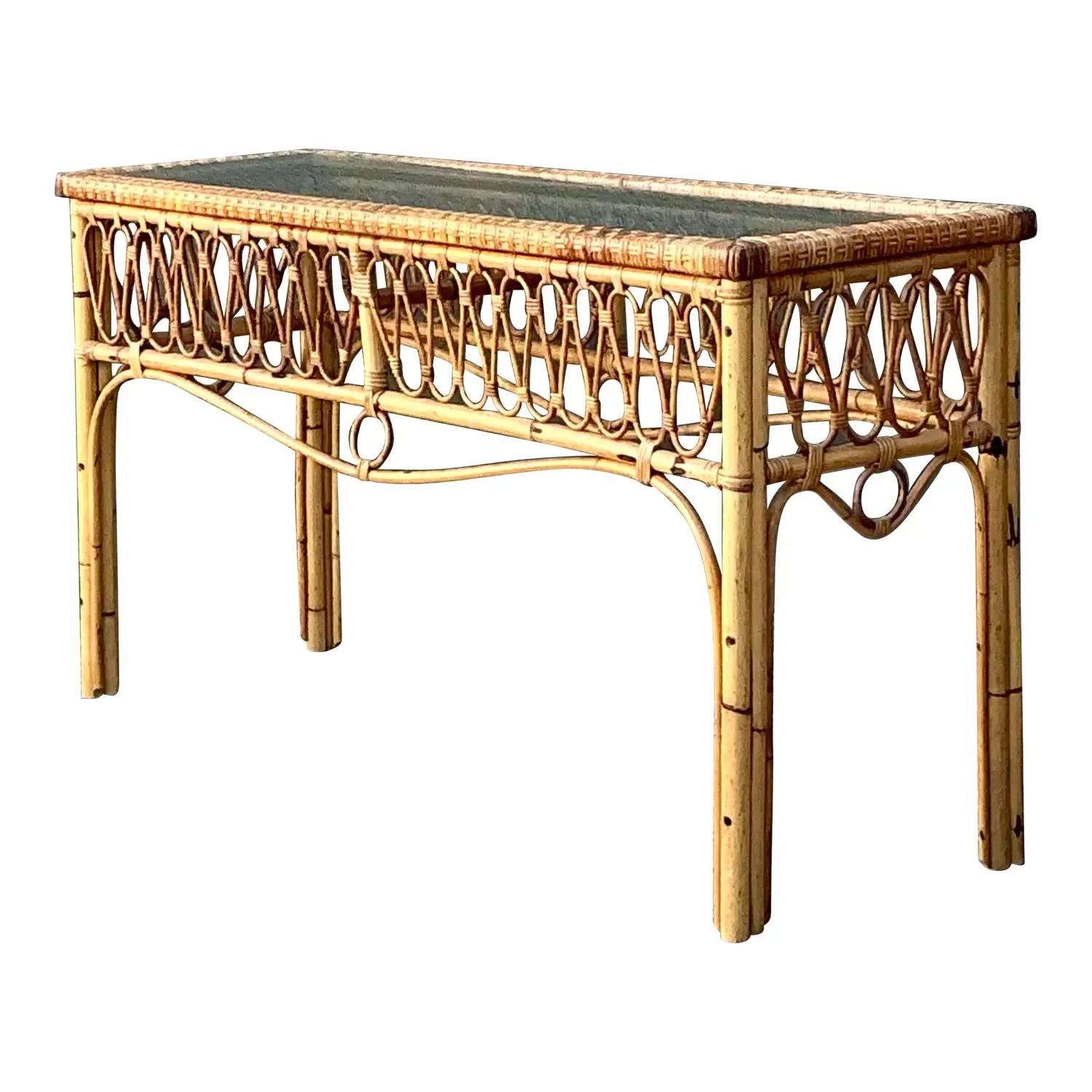 Vintage Italian Loop Rattan Console Table