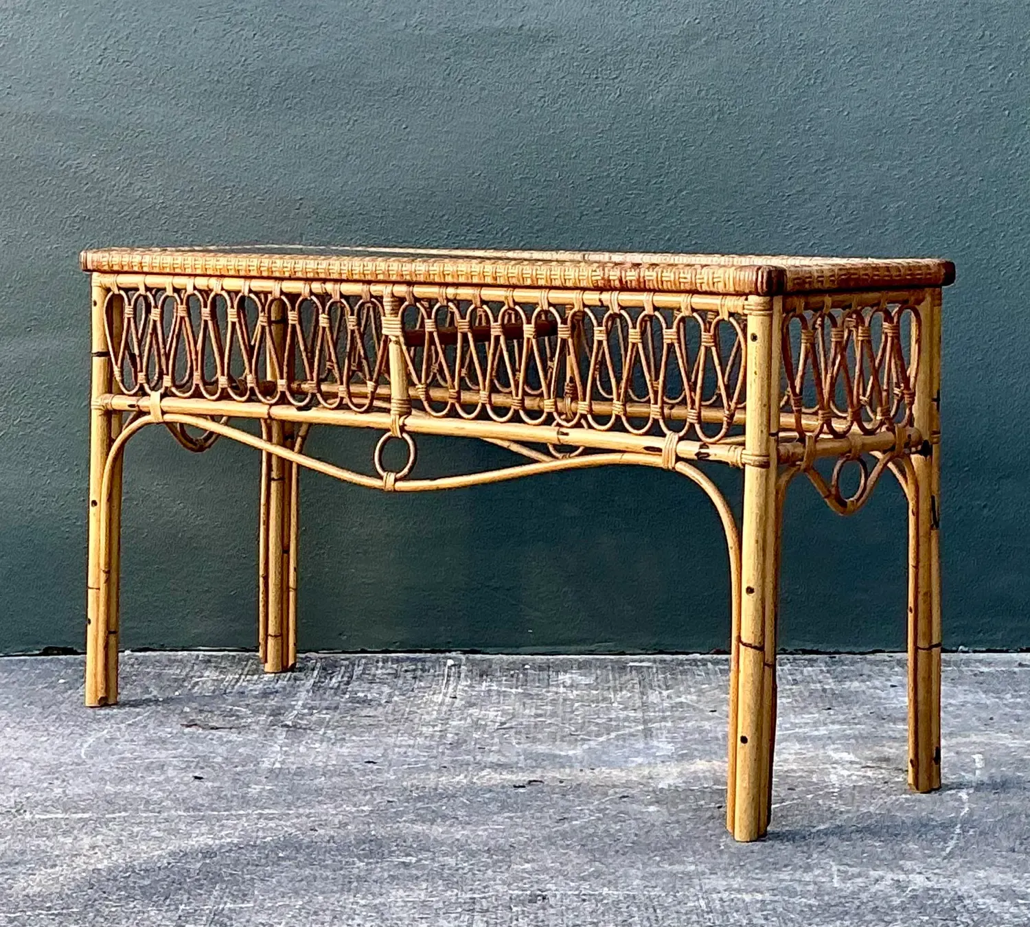 Vintage Italian Loop Rattan Console Table — additional photo 3