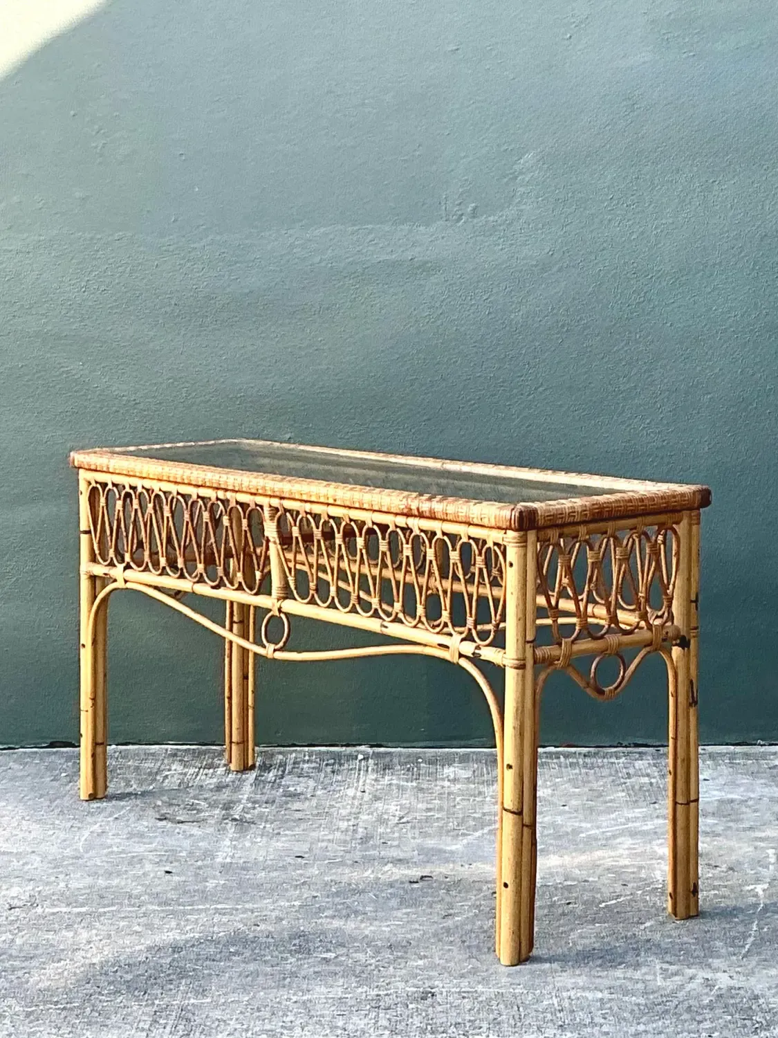 Vintage Italian Loop Rattan Console Table — additional photo 4