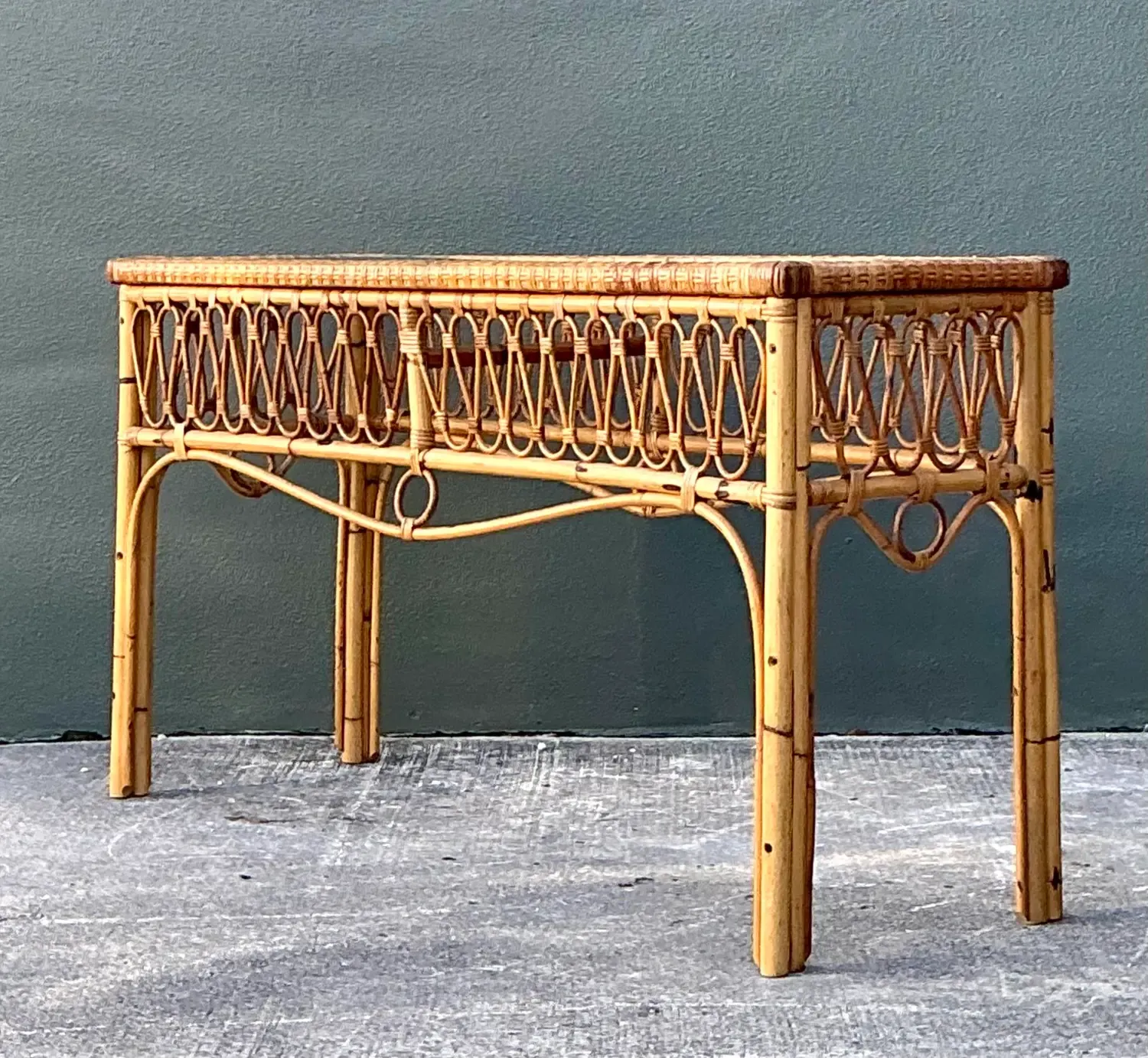 Vintage Italian Loop Rattan Console Table — additional photo 6