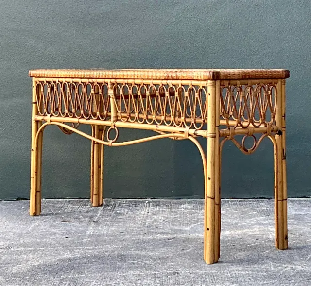 Vintage Italian Loop Rattan Console Table — additional photo 6