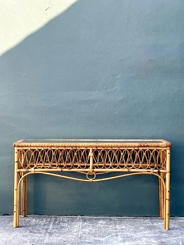 Vintage Italian Loop Rattan Console Table — additional photo 8