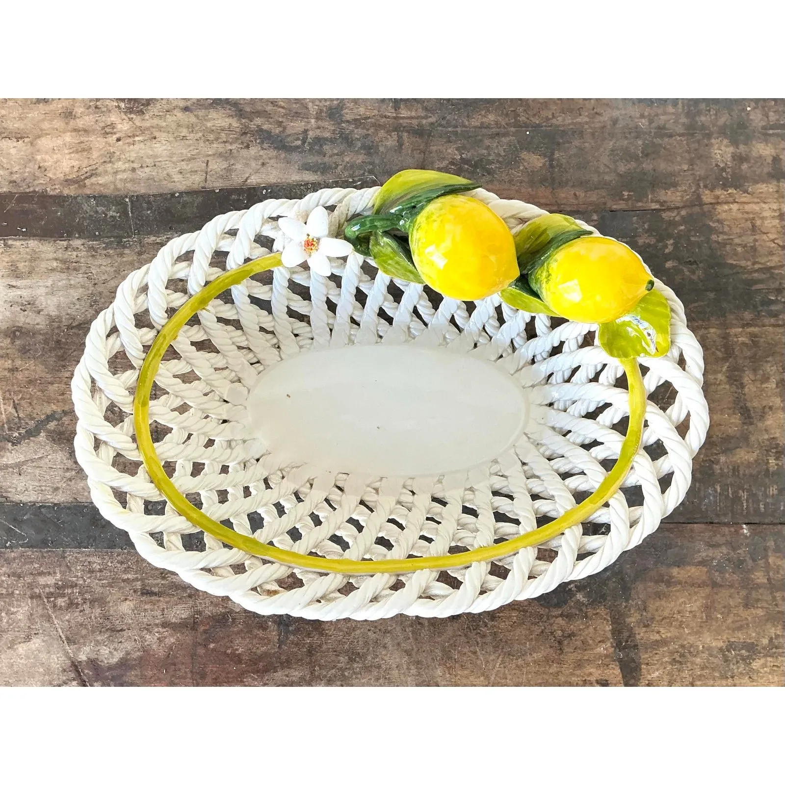 Vintage Italian Majolica Lemon Trellis Bowl — additional photo 1