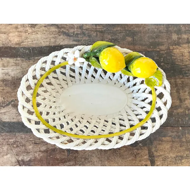 Vintage Italian Majolica Lemon Trellis Bowl — additional photo 1