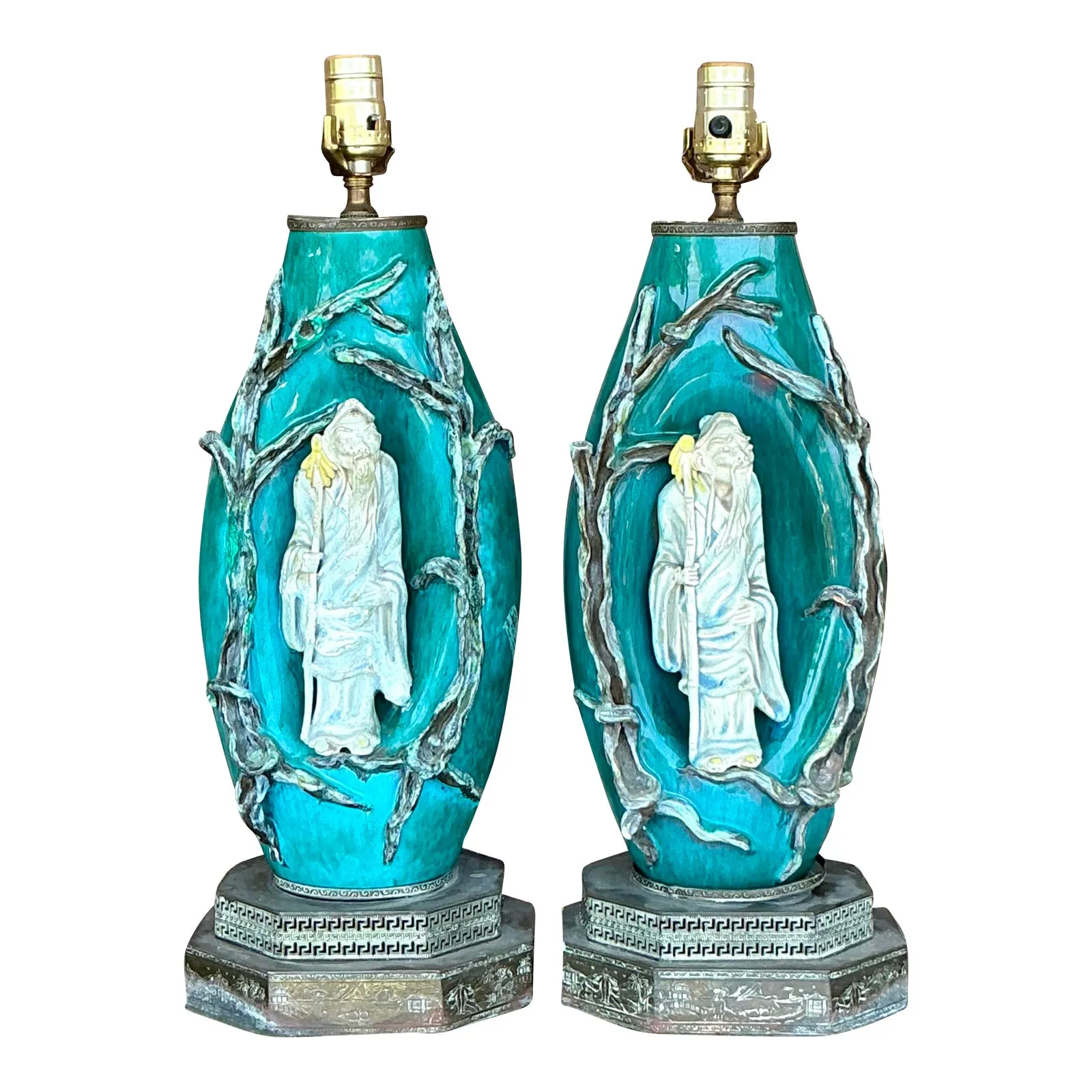 Vintage Italian Marcelo Fantoni Glazed Ceramic Character Lamps - A Pair — additional photo 1