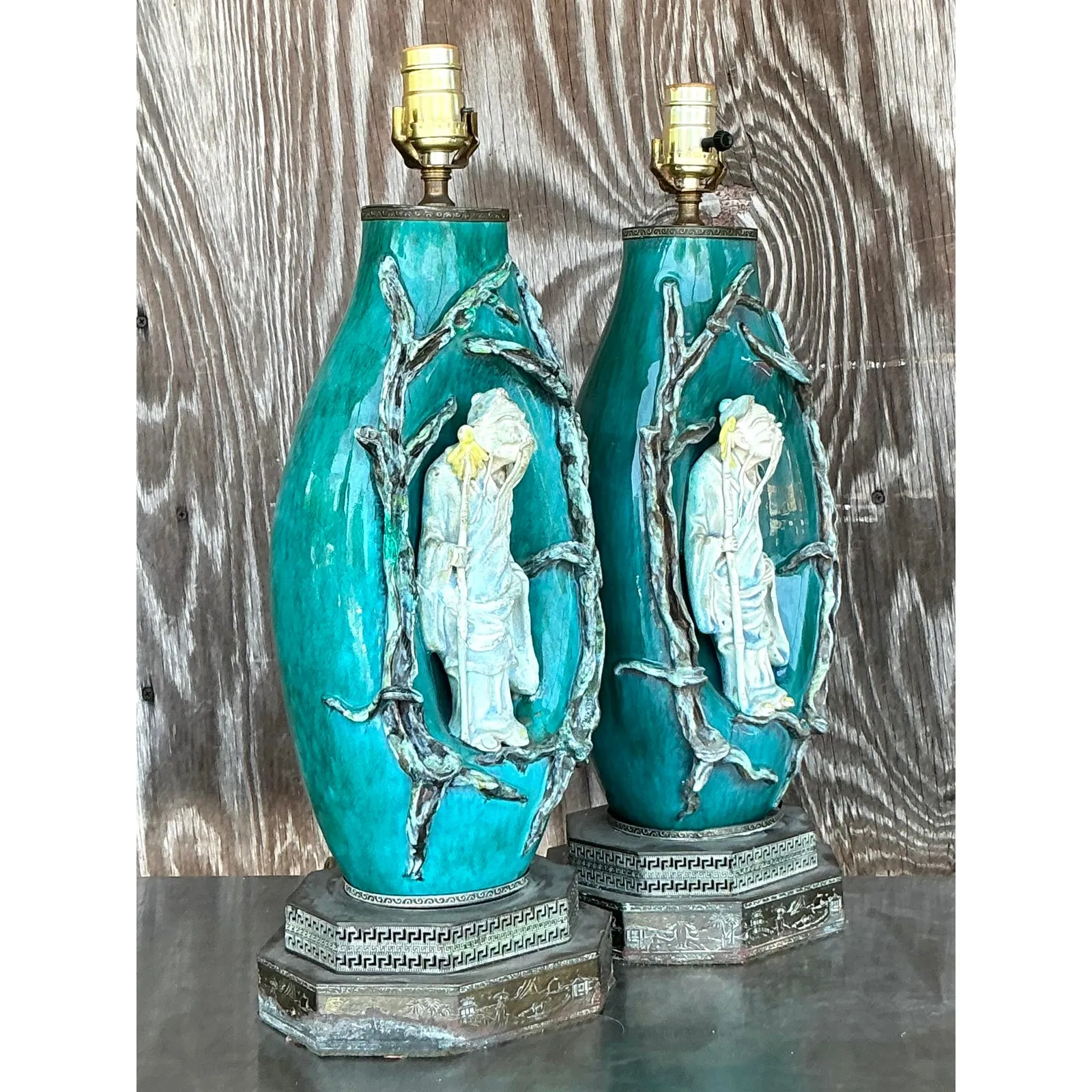 Vintage Italian Marcelo Fantoni Glazed Ceramic Character Lamps - A Pair — additional photo 2