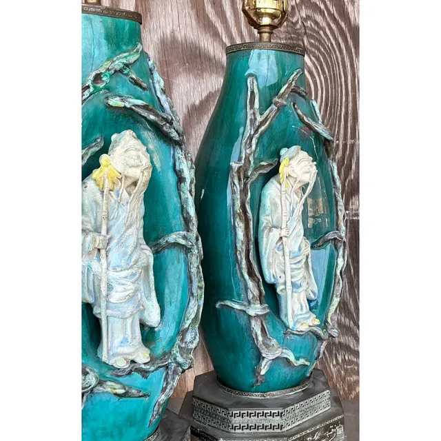 Vintage Italian Marcelo Fantoni Glazed Ceramic Character Lamps - A Pair — additional photo 3