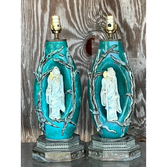 Vintage Italian Marcelo Fantoni Glazed Ceramic Character Lamps - A Pair — additional photo 4