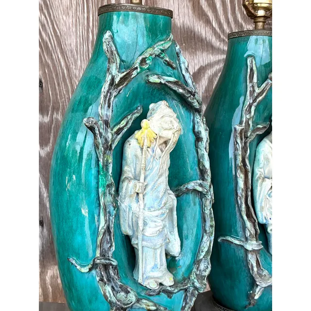 Vintage Italian Marcelo Fantoni Glazed Ceramic Character Lamps - A Pair — additional photo 5