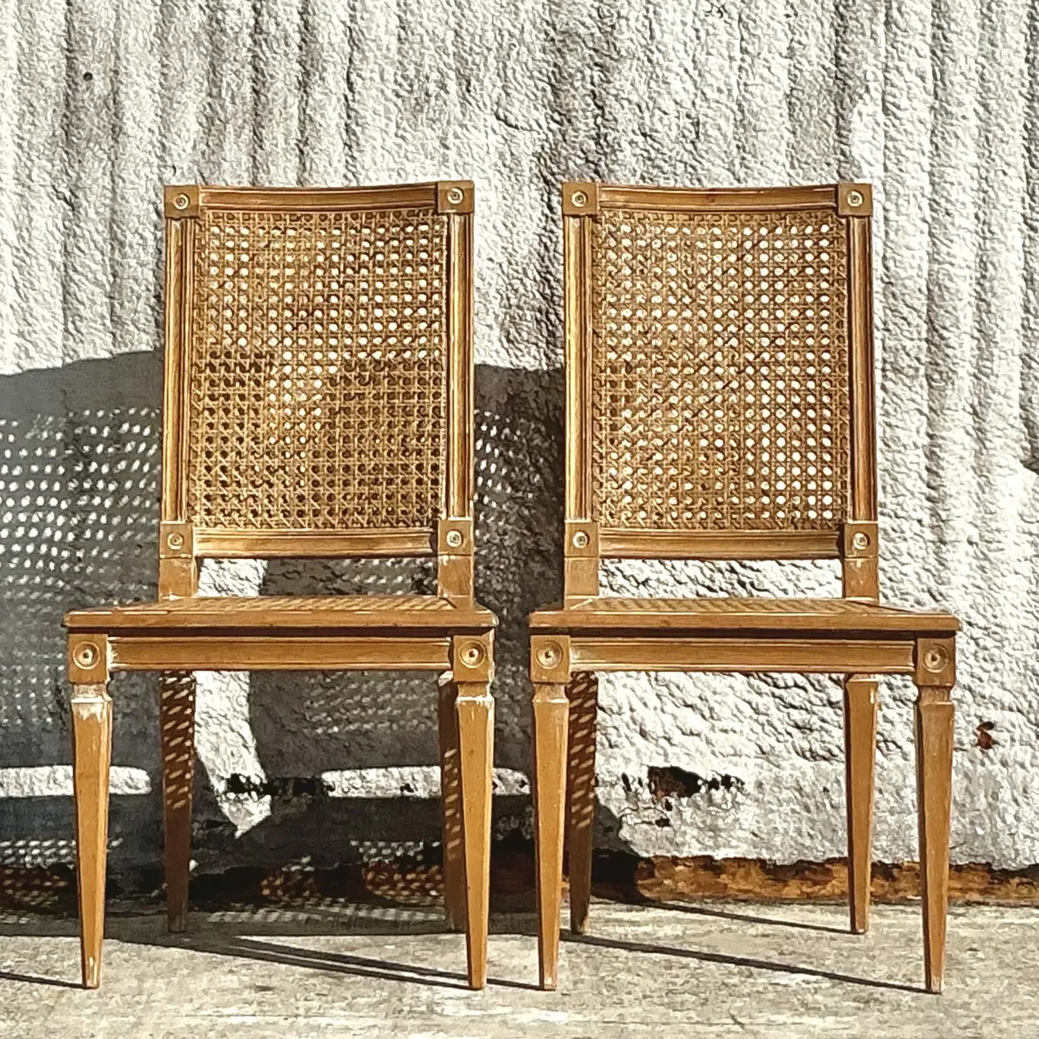 Vintage Italian Regency Cane and Wood Side Chairs - a Pair — additional photo 1