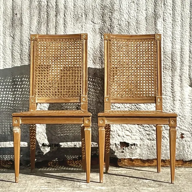 Vintage Italian Regency Cane and Wood Side Chairs - a Pair — additional photo 1