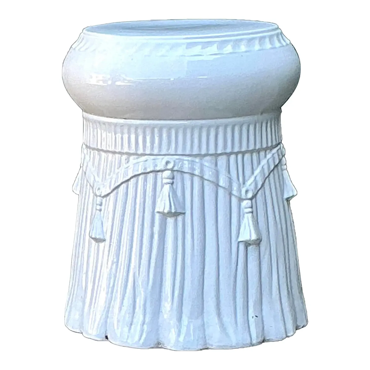 Vintage Italian Rope and Tassel Glazed Ceramic Low Stool