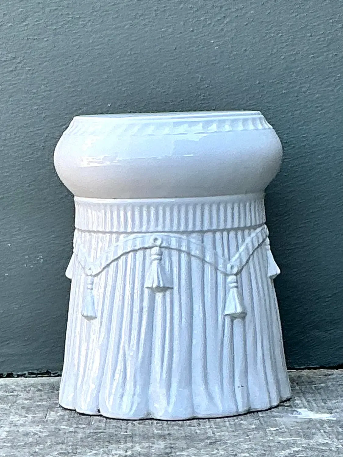 Vintage Italian Rope and Tassel Glazed Ceramic Low Stool — additional photo 4