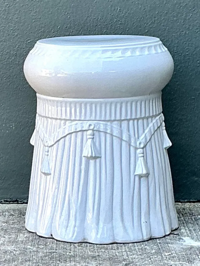 Vintage Italian Rope and Tassel Glazed Ceramic Low Stool — additional photo 5
