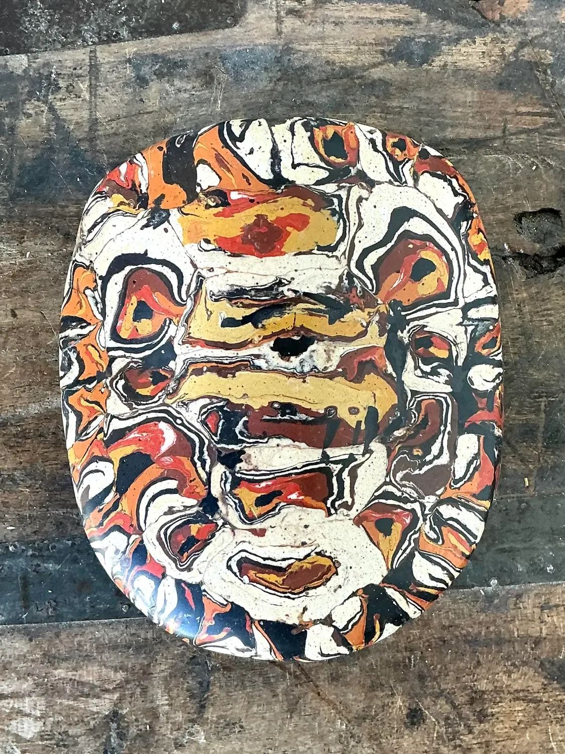 Vintage Italian Scagliola Artisanal Pigmented Plaster Turtle Shell - Plaster, 5.5W x 6.25H — additional photo 1
