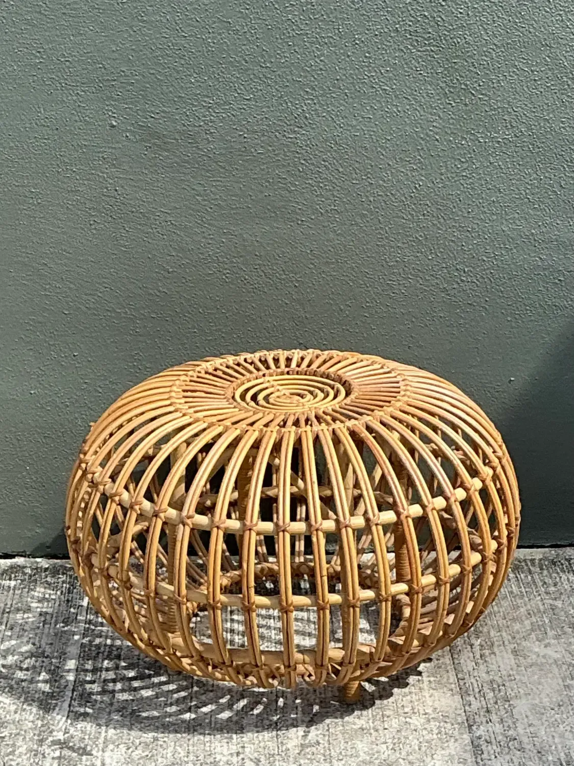 Vintage Italian Stick Rattan Ottoman After Albini