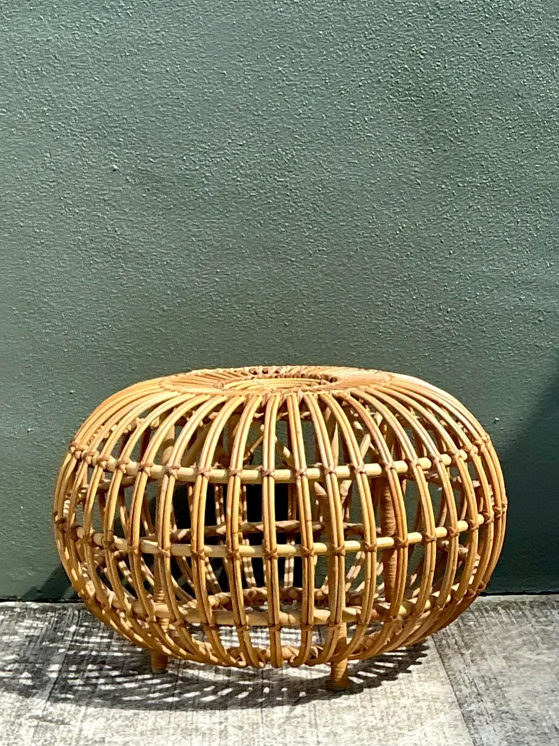 Vintage Italian Stick Rattan Ottoman After Albini — additional photo 1