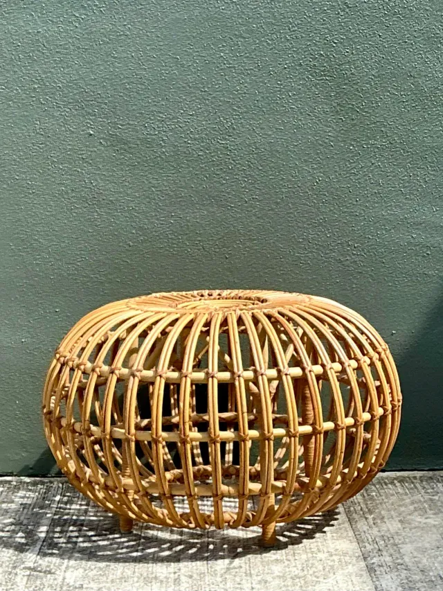 Vintage Italian Stick Rattan Ottoman After Albini — additional photo 2