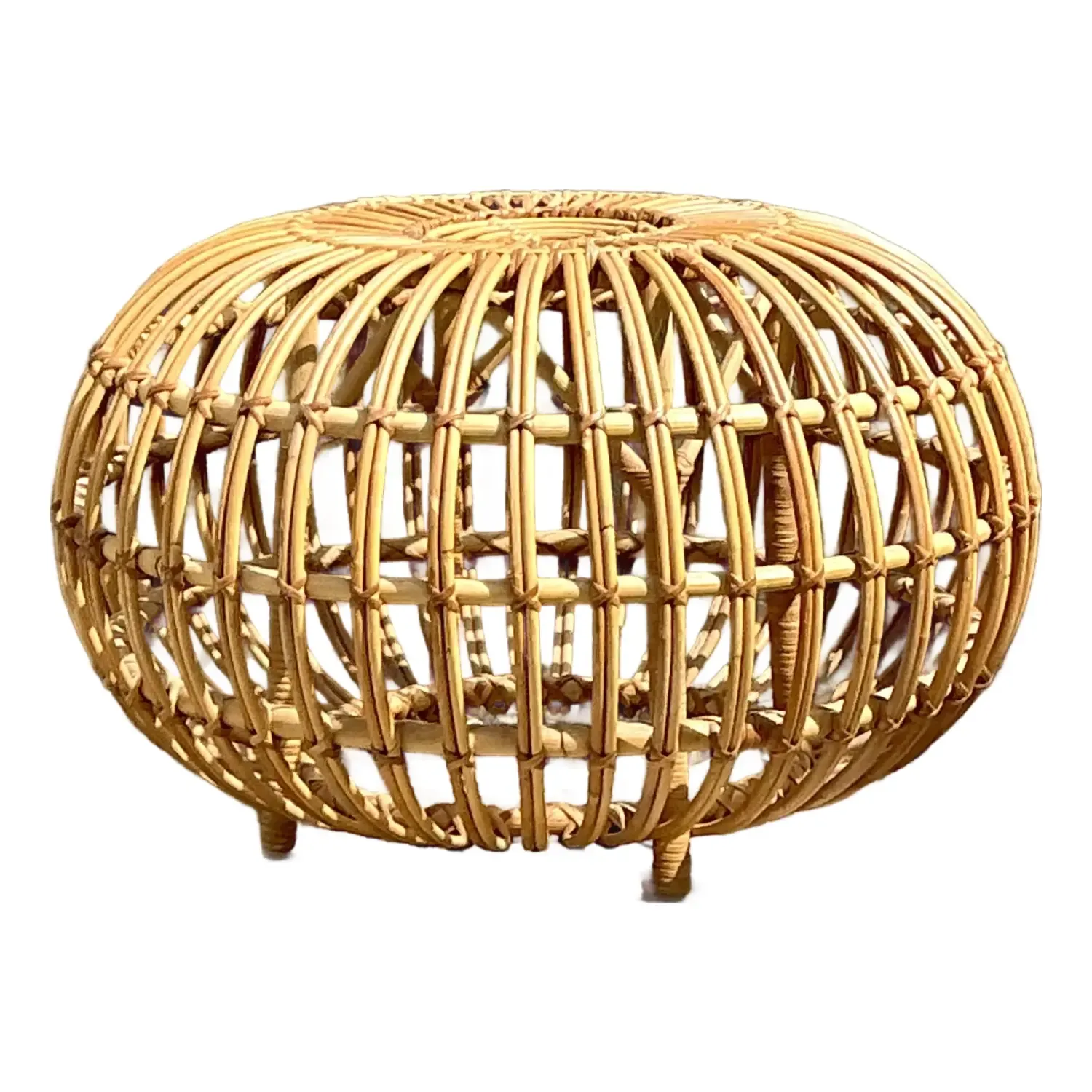 Vintage Italian Stick Rattan Ottoman After Albini — additional photo 3