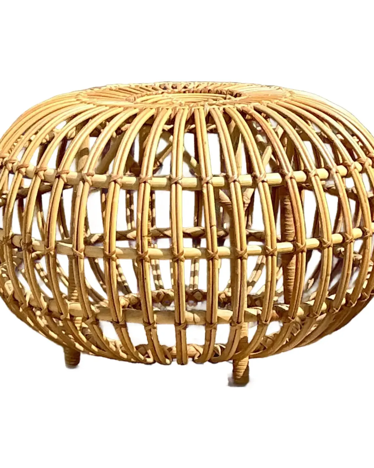 Vintage Italian Stick Rattan Ottoman After Albini — additional photo 2