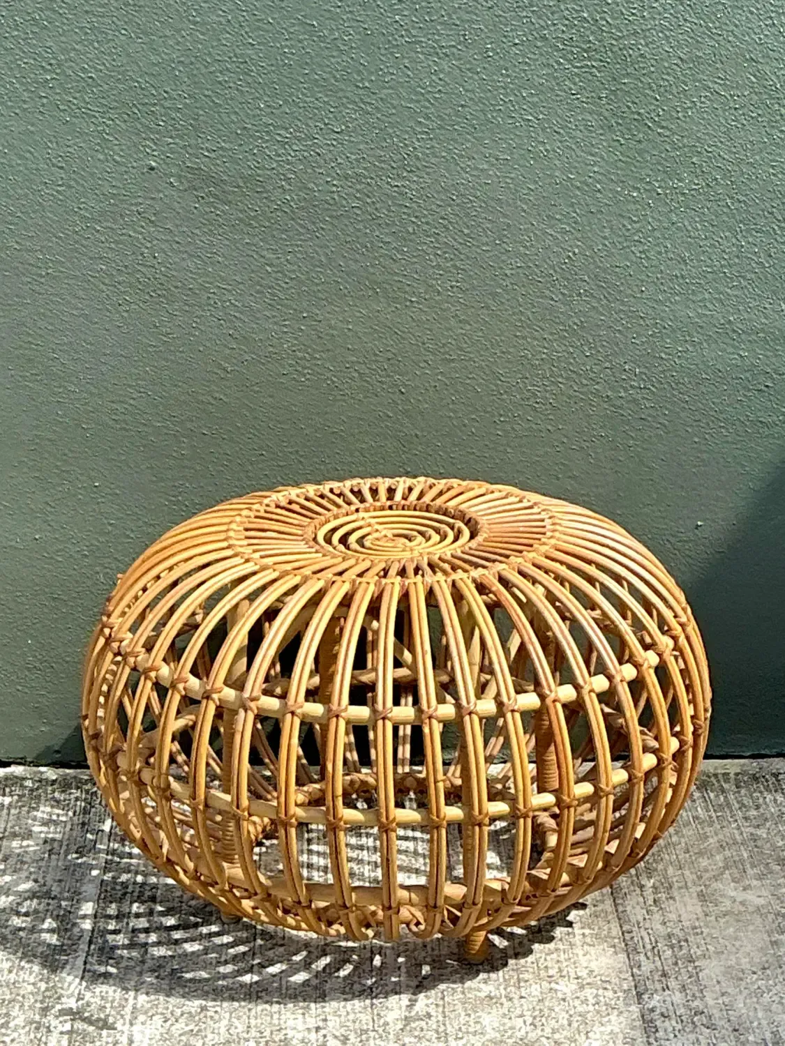 Vintage Italian Stick Rattan Ottoman After Albini — additional photo 3