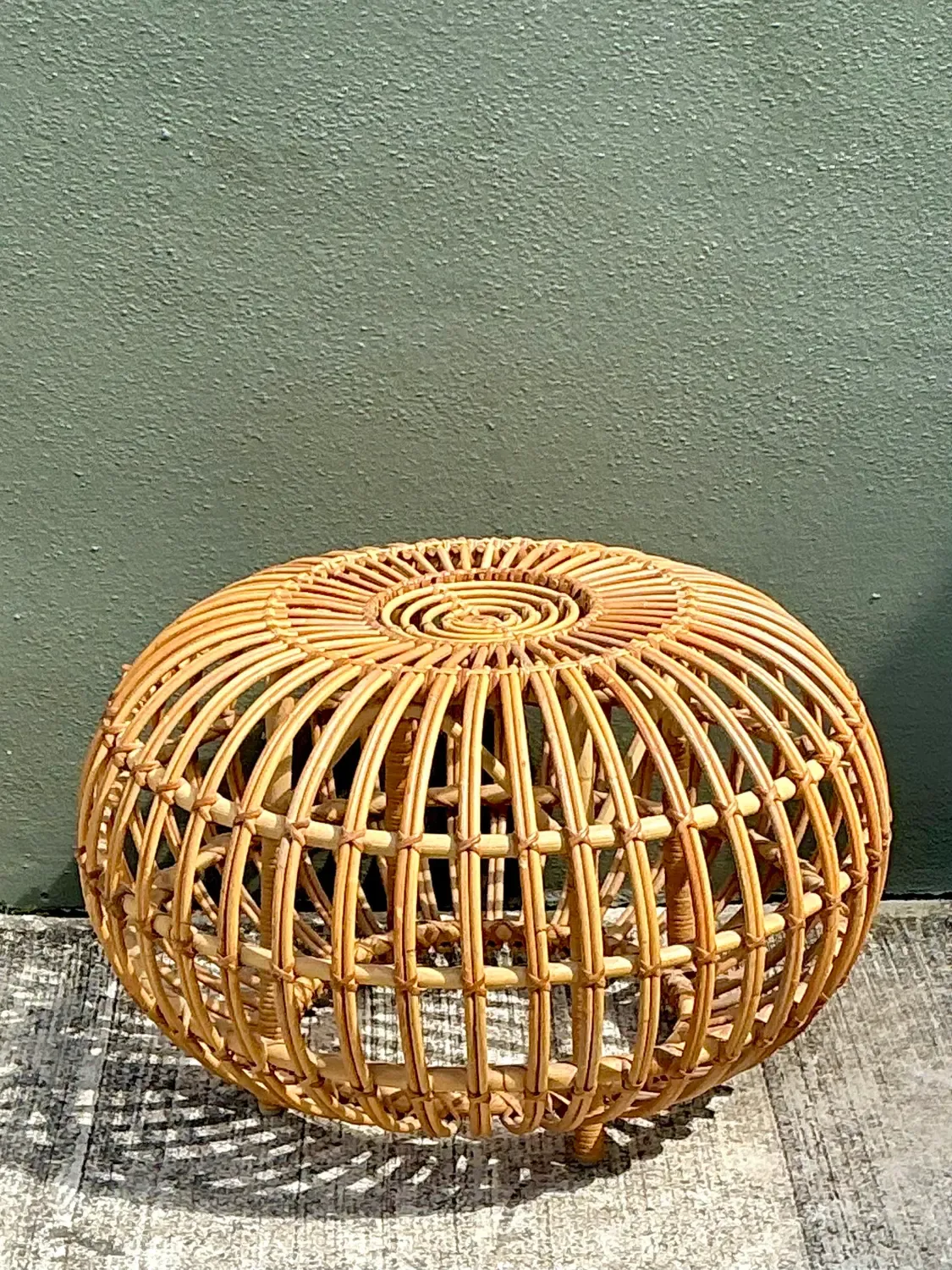 Vintage Italian Stick Rattan Ottoman After Albini — additional photo 4