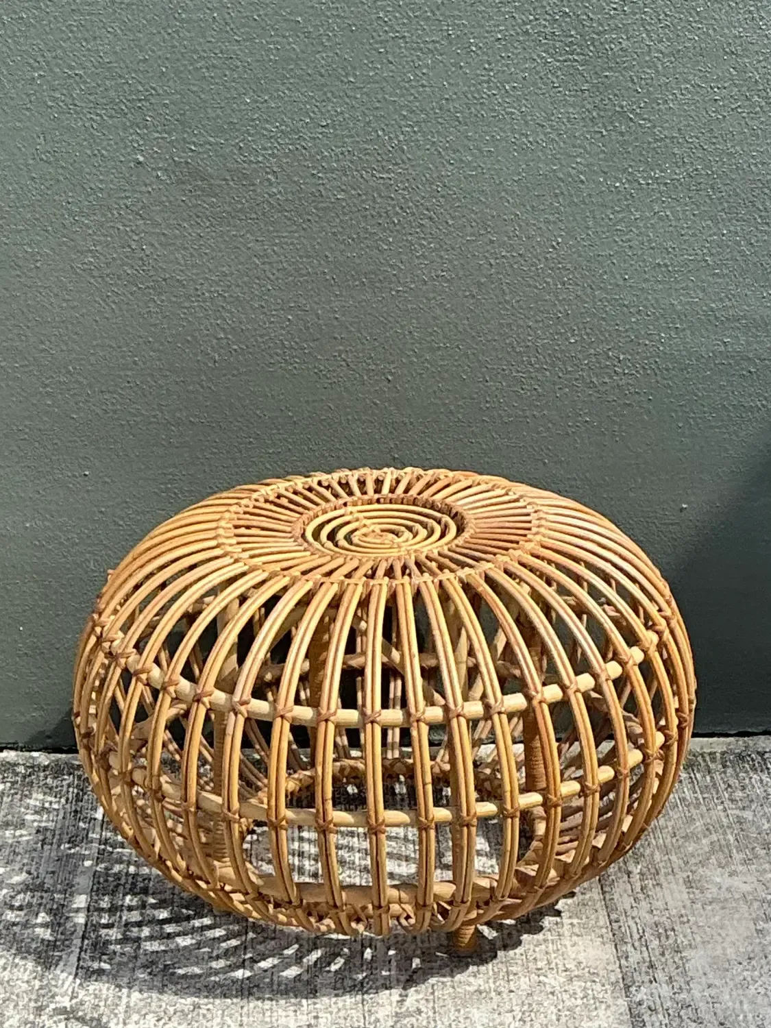 Vintage Italian Stick Rattan Ottoman After Albini — additional photo 5