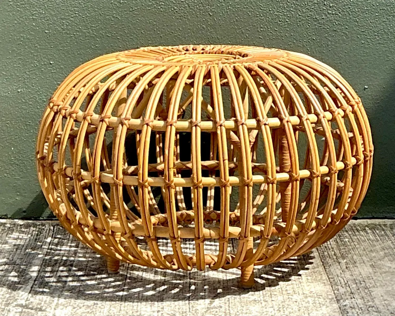 Vintage Italian Stick Rattan Ottoman After Albini — additional photo 7