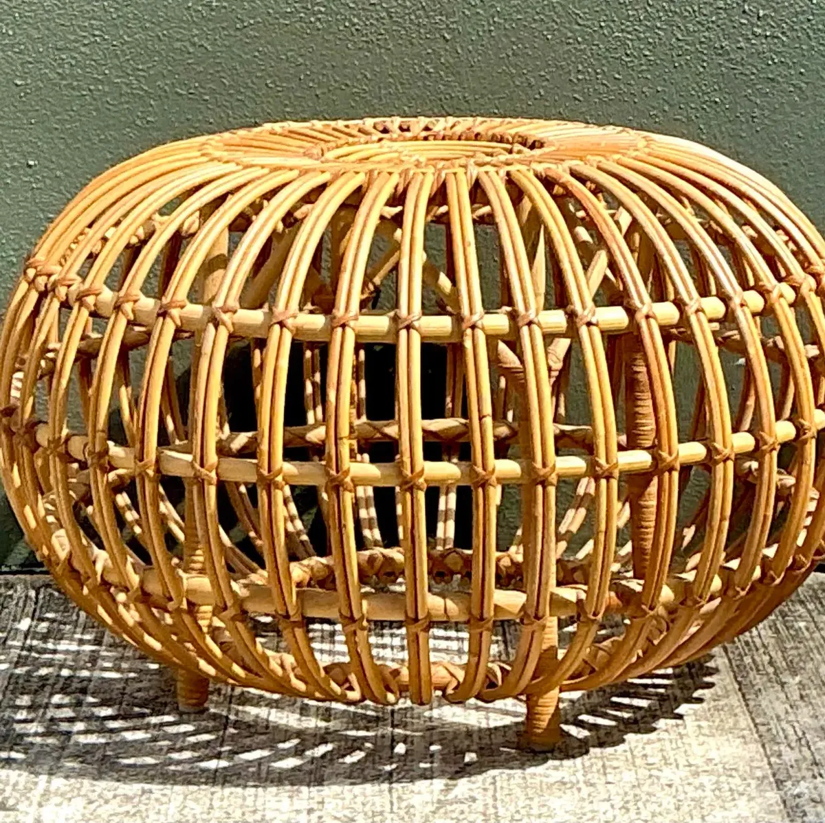 Vintage Italian Stick Rattan Ottoman After Albini — additional photo 6