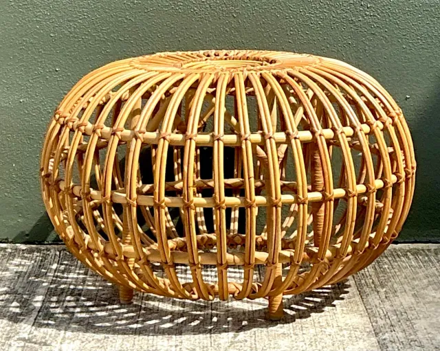 Vintage Italian Stick Rattan Ottoman After Albini — additional photo 7